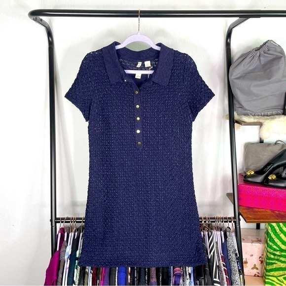 𝅺moth Navy Knit Ribbon Polo Sweater Dress - Picture 1 of 11
